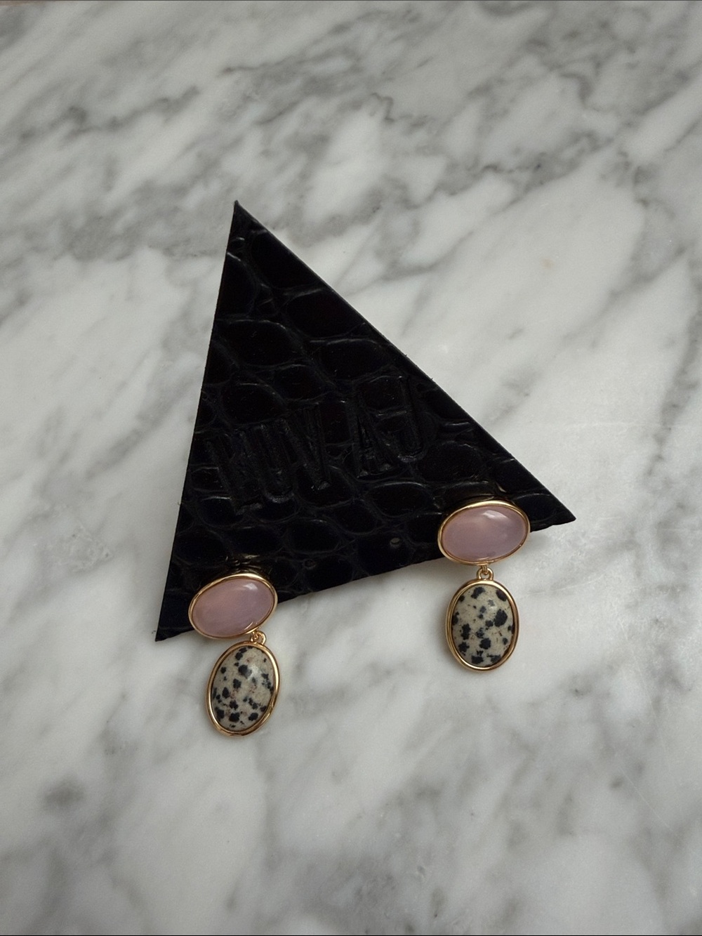 LUV AJ rose quartz Palma studs